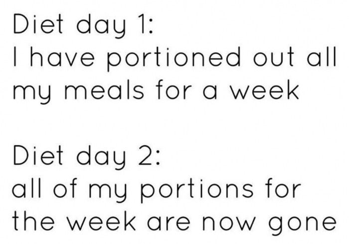 number - Diet day 1 Thave portioned out all my meals for a week Diet day 2 all of my portions for the week are now gone