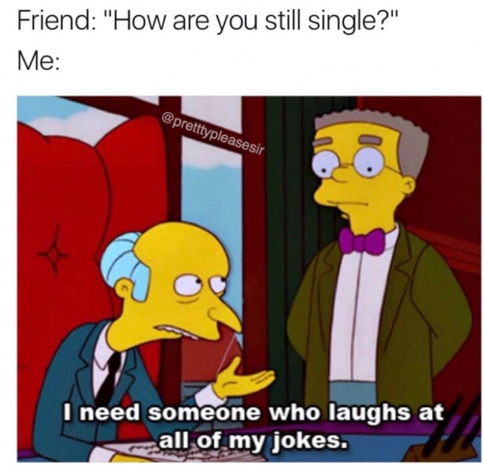 need someone funny - Friend "How are you still single?" Me I need someone who laughs at all of my jokes.