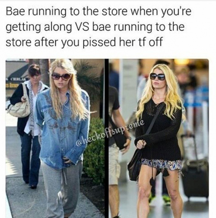 jessica simpson cuerpo - Bae running to the store when you're getting along Vs bae running to the store after you pissed her tf off