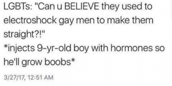 Dwayne Johnson - Lgbts "Can u Believe they used to electroshock gay men to make them straight?!" injects 9yrold boy with hormones so he'll grow boobs 32717,