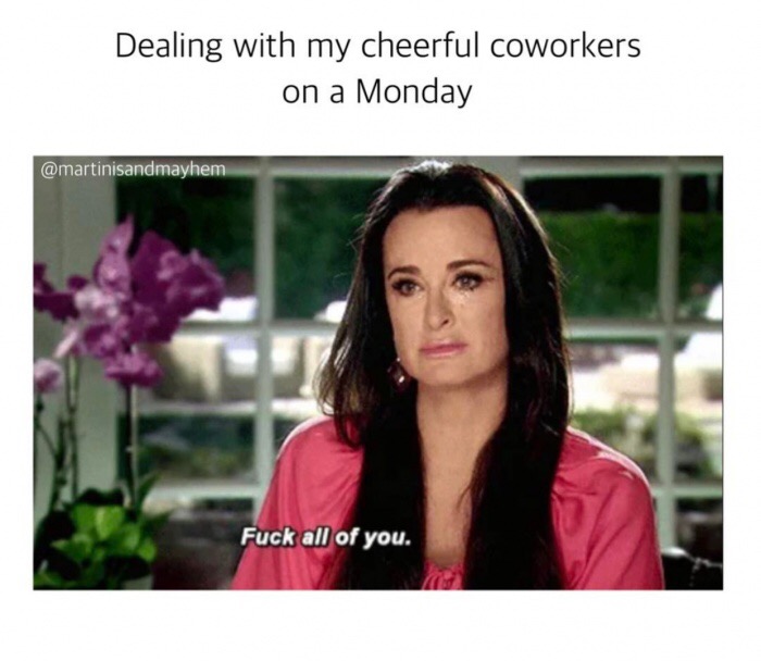 cheating baby daddy memes - Dealing with my cheerful coworkers on a Monday Fuck all of you.
