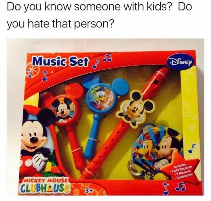 memes - do you know someone with kids do you hate that person - Do you know someone with kids? Do you hate that person? Music Set da Disney Flute Record 2 Maraca Tambourin Mickey Mouse Clubhuse