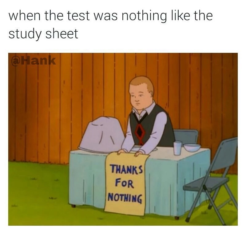 thanks for nothing bobby hill - when the test was nothing the study sheet Thanks For Nothing