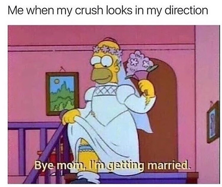homer simpson married meme - Me when my crush looks in my direction Bye mom, I'm getting married.