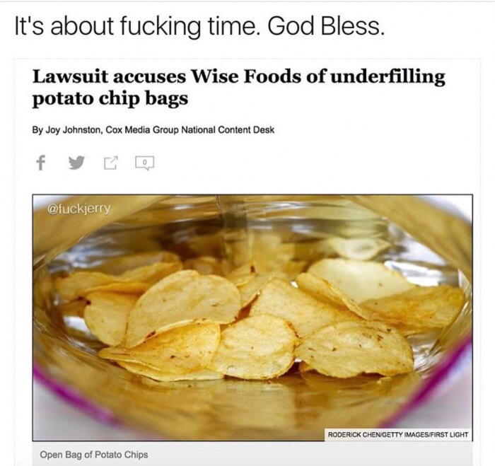 nitrogen food preservation - It's about fucking time. God Bless. Lawsuit accuses Wise Foods of underfilling potato chip bags By Joy Johnston, Cox Media Group National Content Desk Roderick ChenGetty ImagesFirst Light Open Bag of Potato Chips