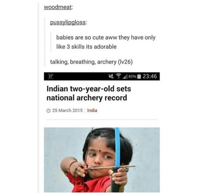 cherukuli dalli shivani - woodmeat pussylipgloss babies are so cute aww they have only 3 skills its adorable talking, breathing, archery lv26 37 85% Indian twoyearold sets national archery record India