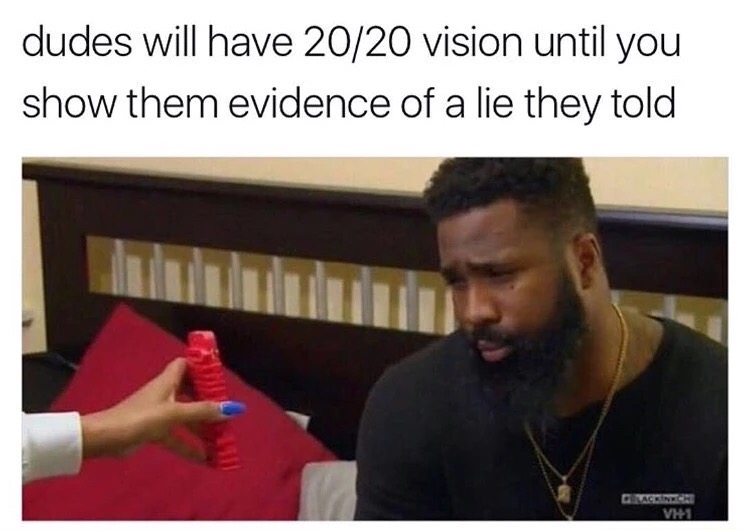 20 20 vision meme - dudes will have 2020 vision until you show them evidence of a lie they told VH1