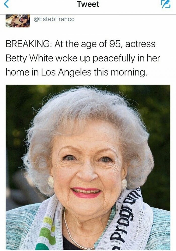 betty white age 95 - Tweet Breaking At the age of 95, actress Betty White w...