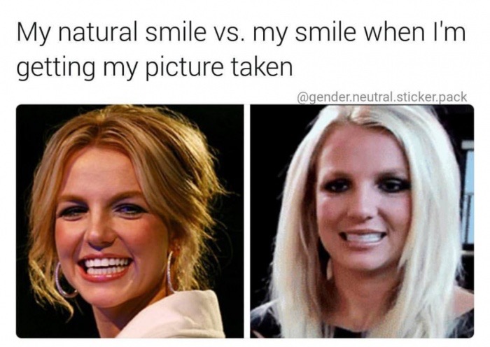 My natural smile vs. my smile when I'm getting my picture taken neutral.sticker.pack