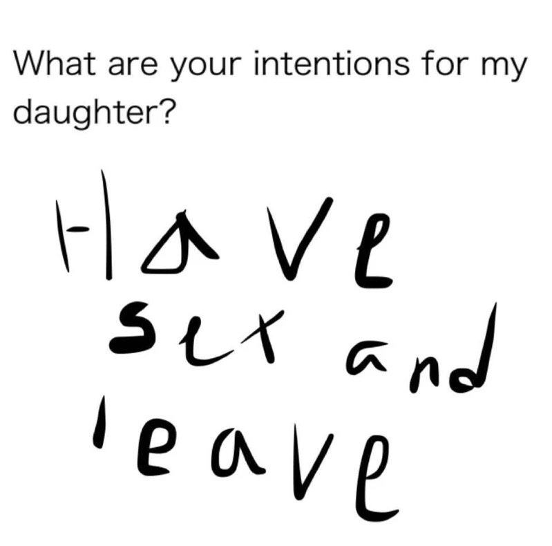 memes - handwriting - What are your intentions for my daughter? Have set and leave
