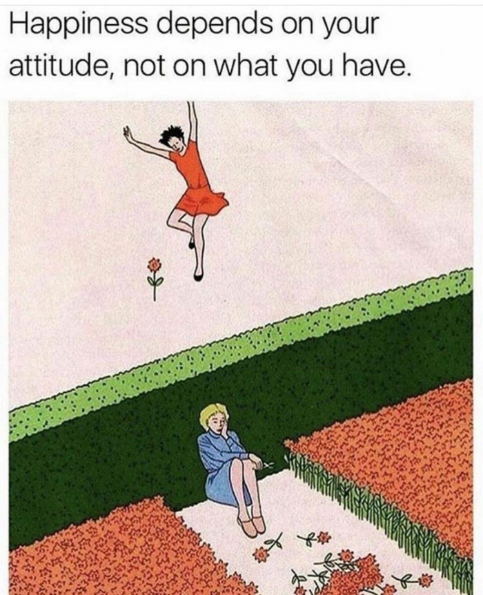 memes - happiness state of mind - Happiness depends on your attitude, not on what you have.
