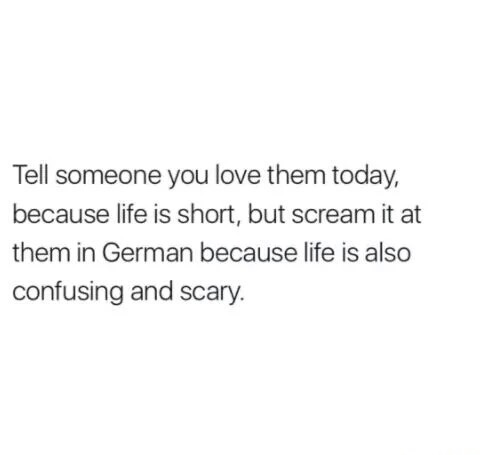 memes - everytime someone steps up - Tell someone you love them today, because life is short, but scream it at them in German because life is also confusing and scary.