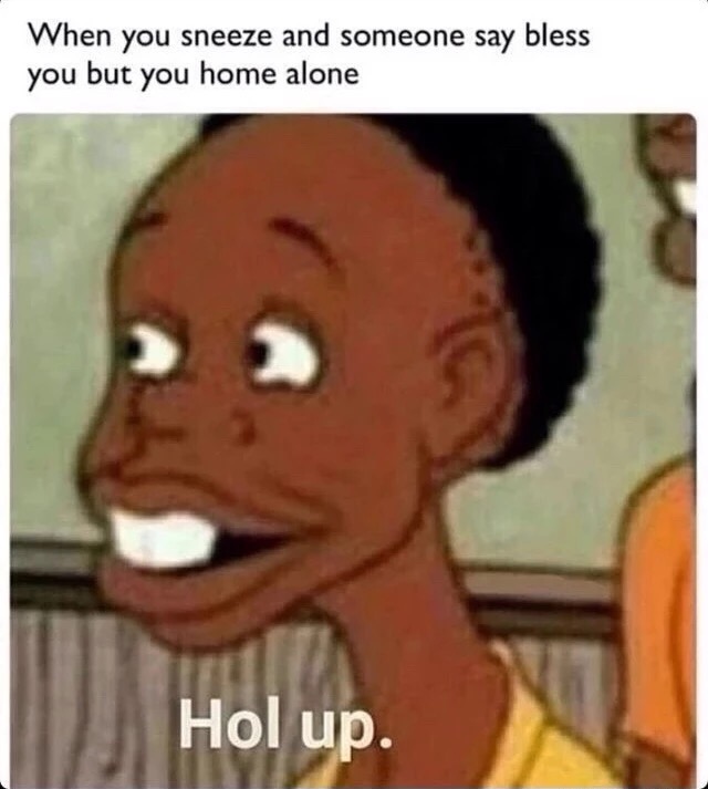 memes - hol up meme fat albert - When you sneeze and someone say bless you but you home alone Hol up.