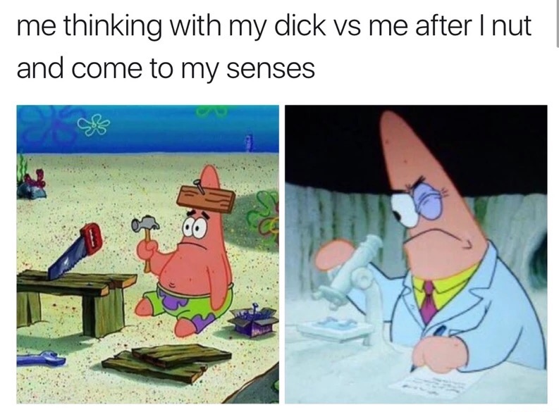 memes - me thinking with my dick - me thinking with my dick vs me after Inut and come to my senses