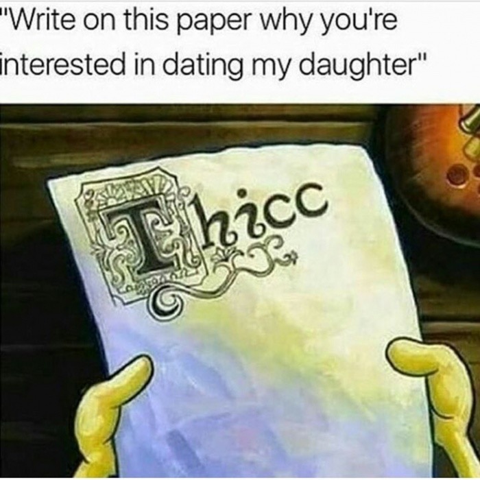spongebob thicc memes - "Write on this paper why you're interested in dating my daughter" Lukicc