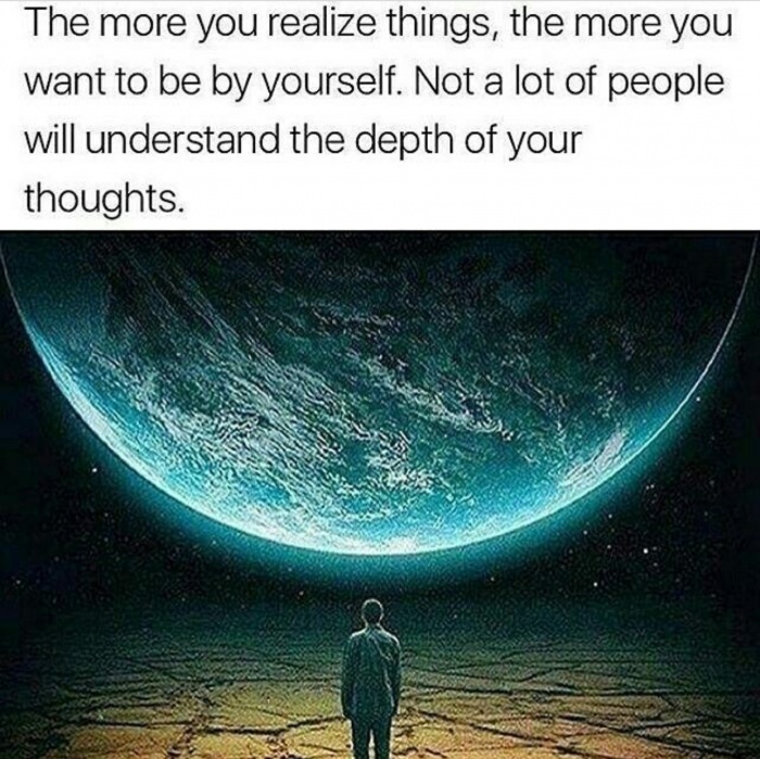 meme stream - terence mckenna alienation quote - The more you realize things, the more you want to be by yourself. Not a lot of people will understand the depth of your thoughts.