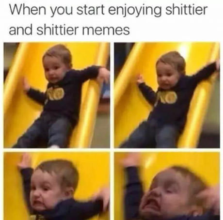 memes - sliding into adulthood like - When you start enjoying shittier and shittier memes