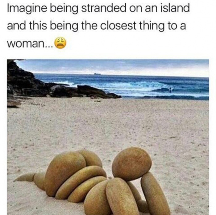 memes - beach art - Imagine being stranded on an island and this being the closest thing to a woman...