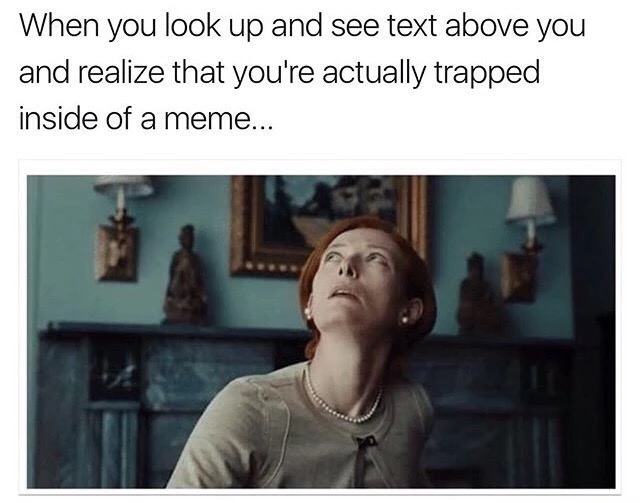 memes - text above meme - When you look up and see text above you and realize that you're actually trapped inside of a meme...