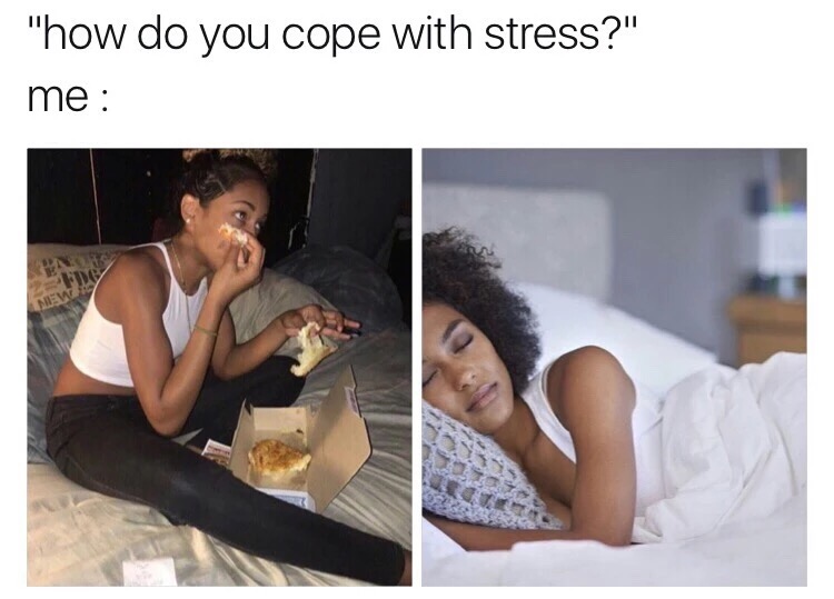 memes - cope meme - "how do you cope with stress?" me
