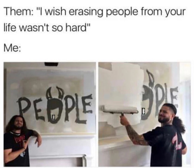 memes - bad vibe memes - Them "I wish erasing people from your life wasn't so hard" Me People