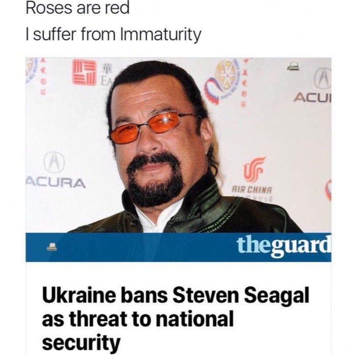 memes - steven seagal kimono - Roses are red I suffer from Immaturity Acui Acura Air China theguard Ukraine bans Steven Seagal as threat to national security