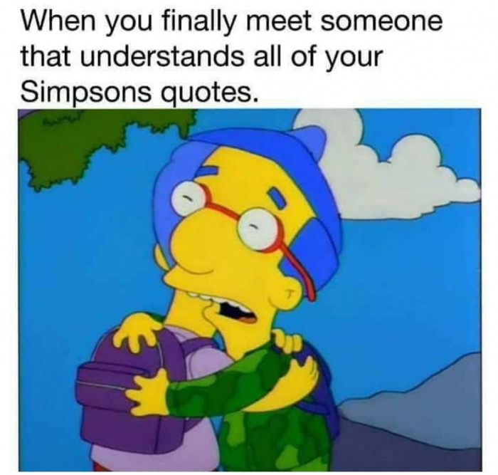 it's like when doves cry - When you finally meet someone that understands all of your Simpsons quotes.