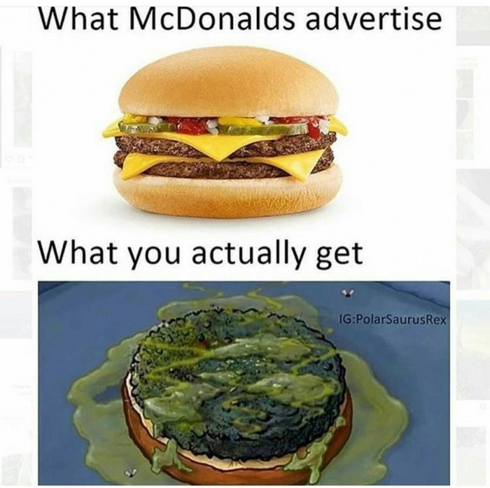 Cheeseburger - What McDonalds advertise What you actually get IgPolarSaurus...