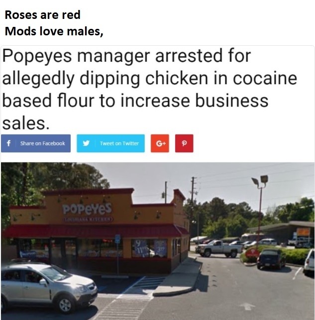 popeyes cocaine chicken - Roses are red Mods love males, Popeyes manager arrested for allegedly dipping chicken in cocaine based flour to increase business sales. f on Facebook y Tweet on Twitter G POPEYes