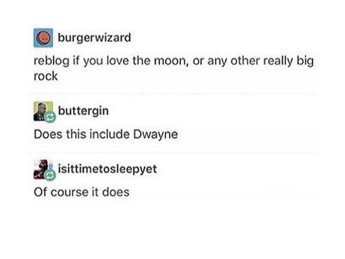 memes - document - burgerwizard reblog if you love the moon, or any other really big rock buttergin Does this include Dwayne isittimetosleepyet Of course it does