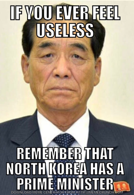 memes - north korea memes - If You Ever Feel Useless Remember That North Korea Has A Prime Minister Download Meme Generator From