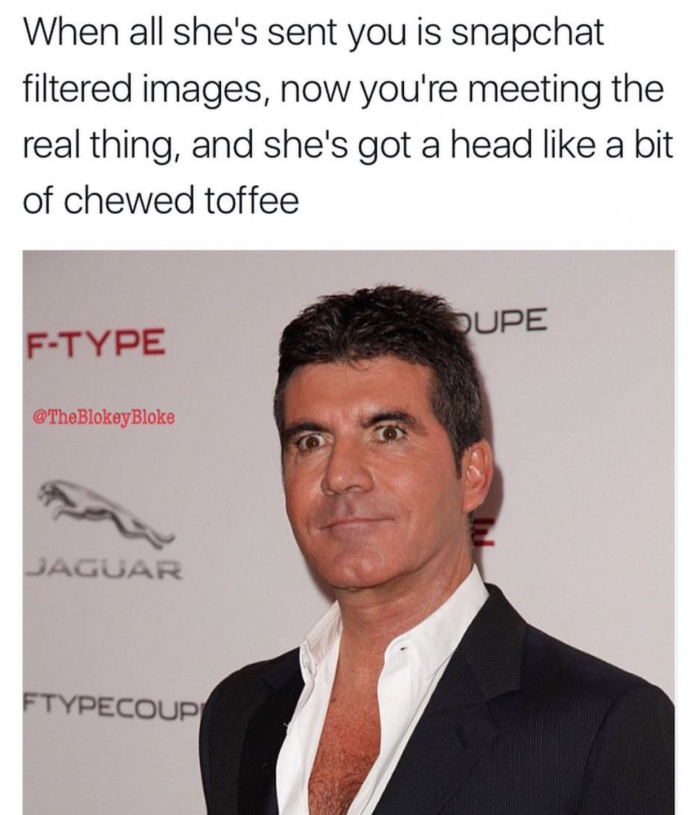 memes - celebrities facial expressions - When all she's sent you is snapchat filtered images, now you're meeting the real thing, and she's got a head a bit of chewed toffee Oupe FType Jaguar Ftypecoup