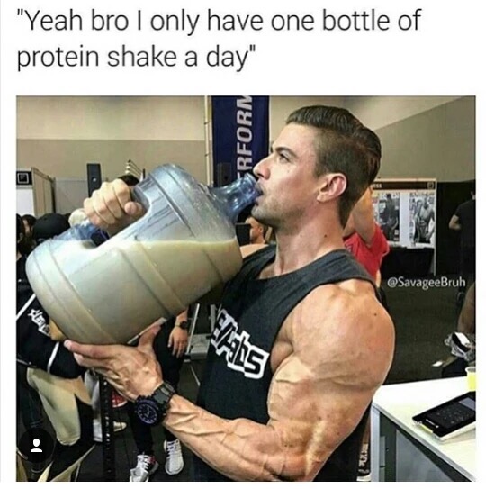 only drinking protein shakes - "Yeah bro I only have one bottle of protein shake a day" Srforn .