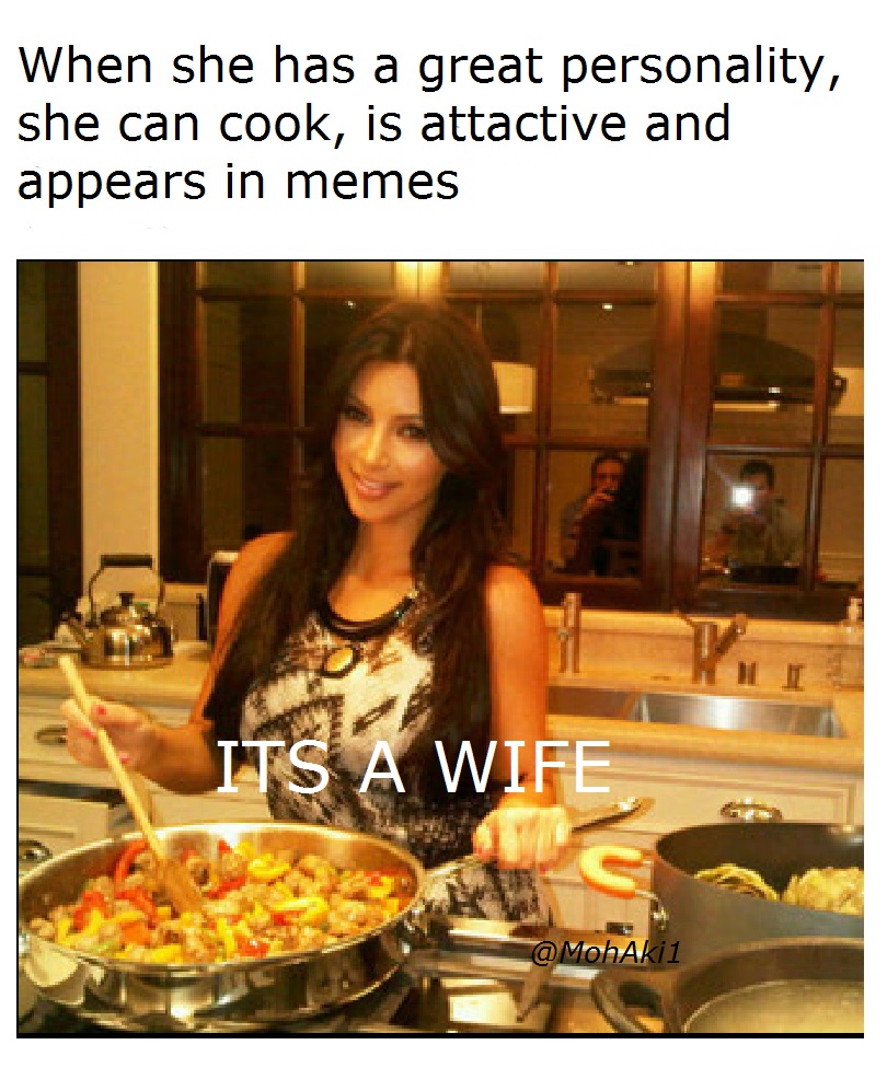 memes - she can cook meme - When she has a great personality, she can cook, is attactive and appears in memes Its A Wife