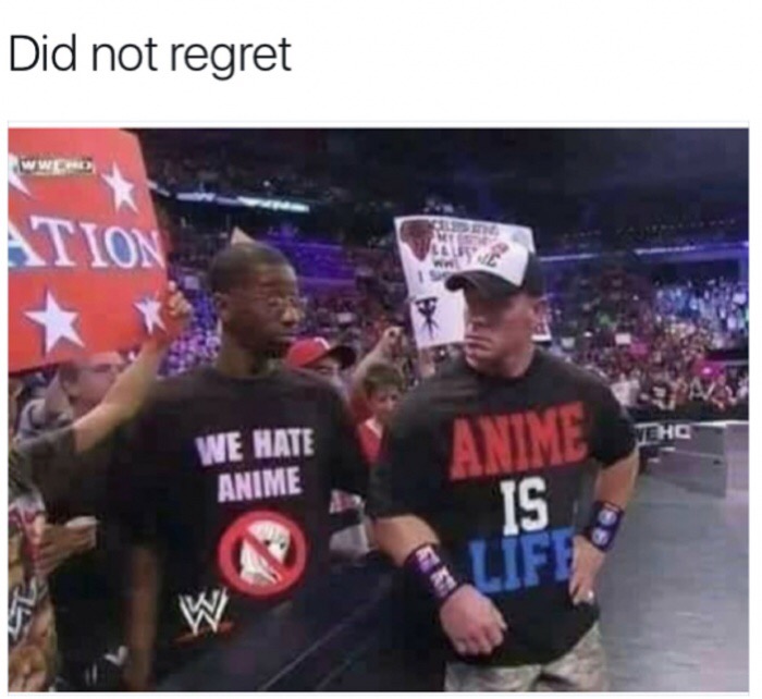 memes - john cena anime meme - Did not regret Ation We Hate Anime Vehc Anime Lifu