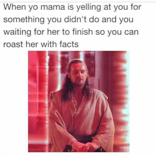 memes - star wars shit posting - When yo mama is yelling at you for something you didn't do and you waiting for her to finish so you can roast her with facts