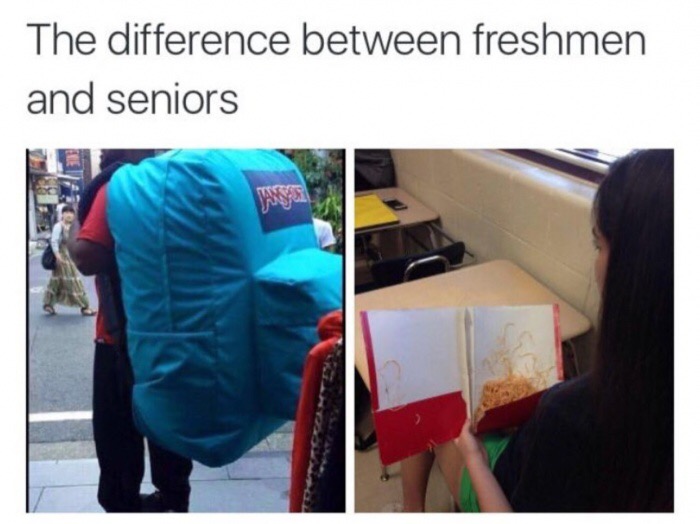memes - difference between freshmen and seniors - The difference between freshmen and seniors