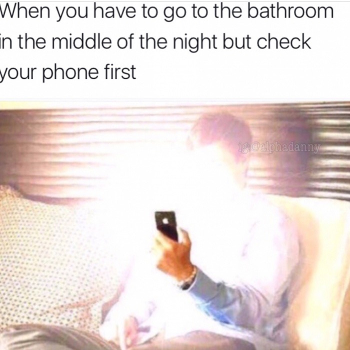 phone too bright meme - When you have to go to the bathroom in the middle of the night but check your phone first ig