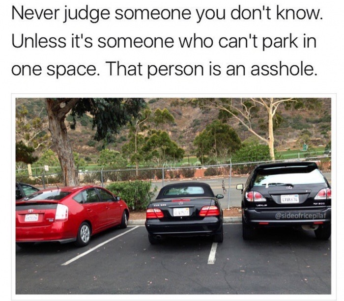 if you do this you re an asshole - Never judge someone you don't know. Unless it's someone who can't park in one space. That person is an asshole. Livral