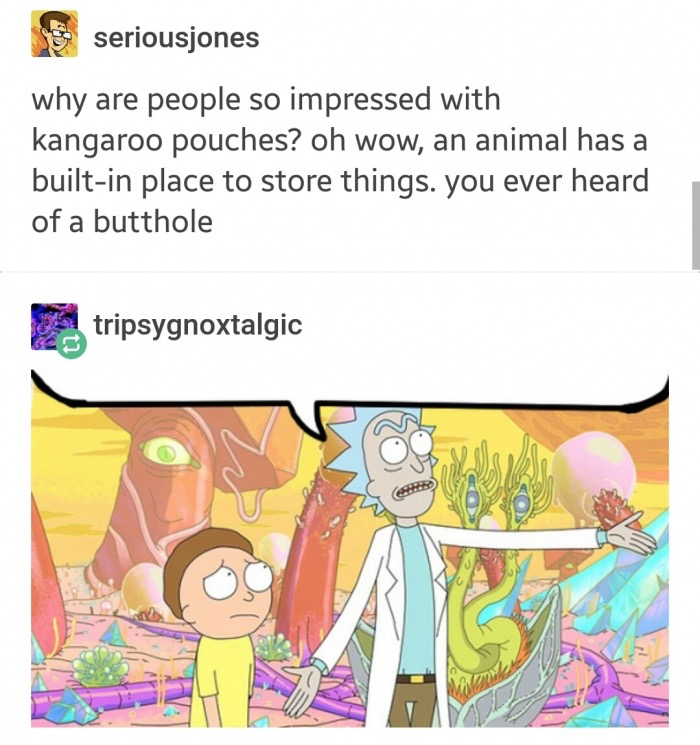 tomodachi life qr codes rick and morty - $$ seriousjones why are people so impressed with kangaroo pouches? oh wow, an animal has a builtin place to store things. you ever heard of a butthole tripsygnoxtalgic