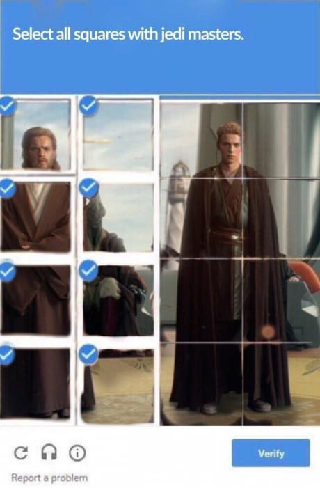 meme stream - star wars - Select all squares with jedi masters. Nl Verify Report a problem
