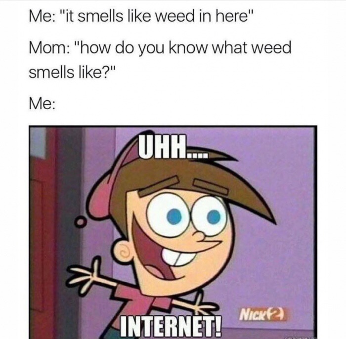 internet meme timmy turner - Me "it smells weed in here" Mom "how do you know what weed smells ?" Me Uhh... Co Internet!