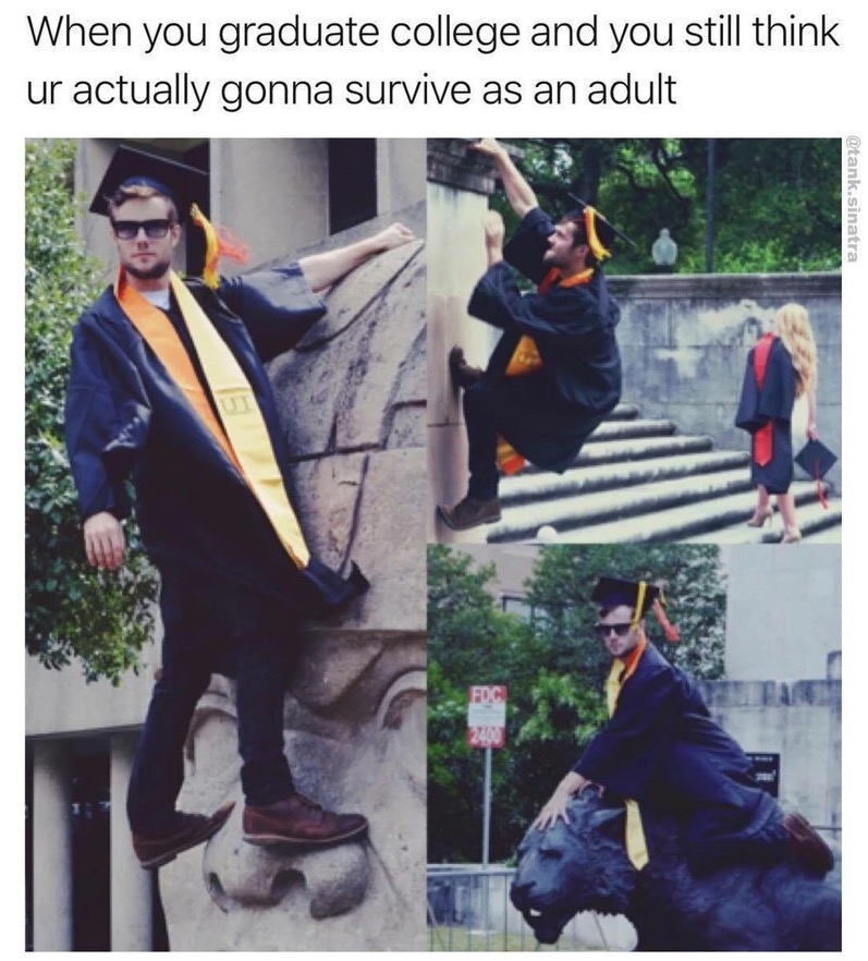 meme stream - costume - When you graduate college and you still think ur actually gonna survive as an adult .sinatra