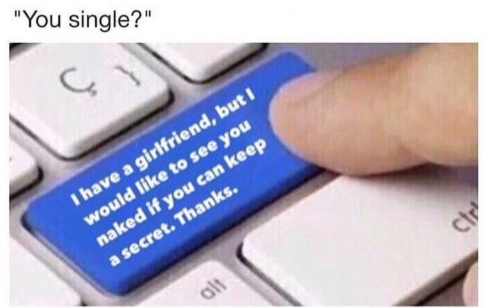 meme stream - electronics accessory - "You single?" I have a girlfriend, but I would to see you naked if you can keep a secret. Thanks. alt