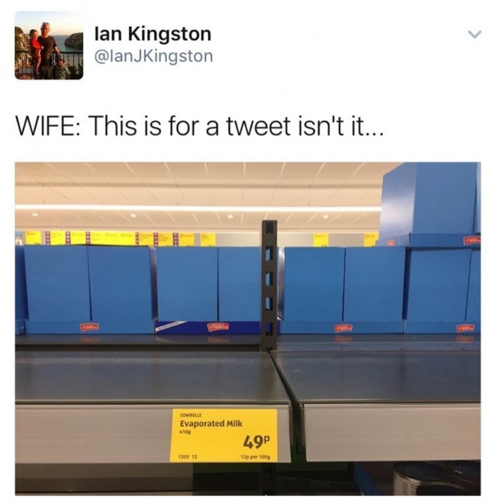meme stream - evaporated milk funny - lan Kingston JKingston Wife This is for a tweet isn't it... Corelle Evaporated Milk 49P per 100g