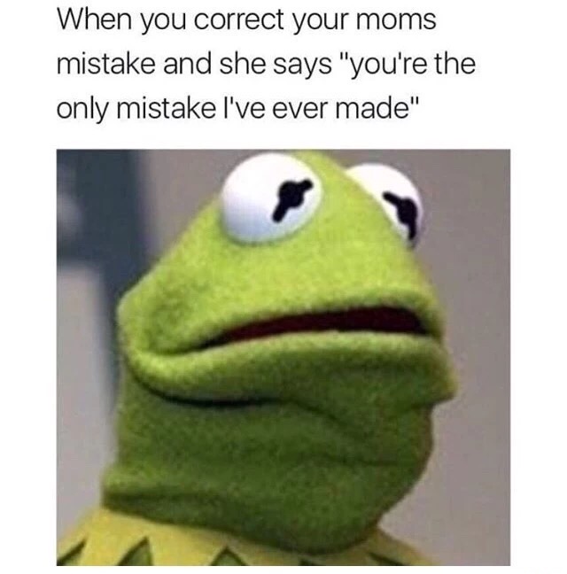 kermit the frog mistakes memes - When you correct your moms mistake and she says "you're the only mistake I've ever made"