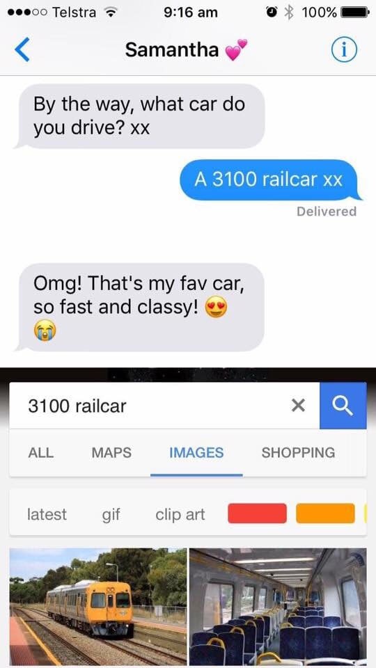 3100 railcar - .00 Telstra 0 100% Samantha By the way, what car do you drive? xx A 3100 railcar xx Delivered Omg! That's my fav car, so fast and classy! 3100 railcar All Maps Images Shopping latest gif clip art