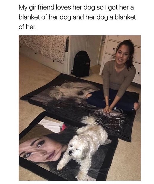 meme stream - got my girlfriend a blanket of her dog - My girlfriend loves her dog so I got her a blanket of her dog and her dog a blanket of her.