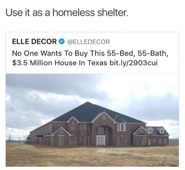 Mansion in Texas that no one wants to buy, recommended as homeless shelter.