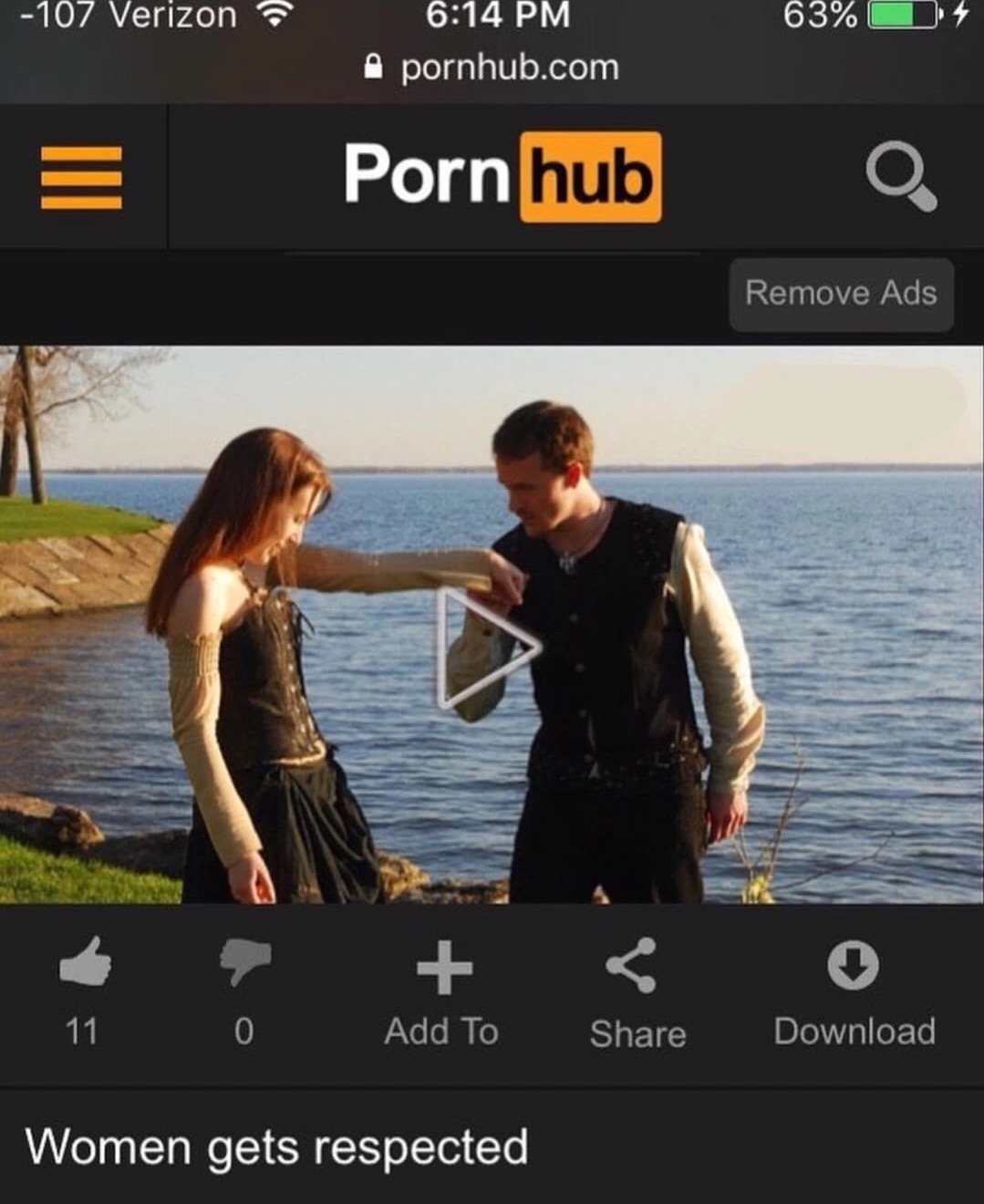 Pornhub showing a video of a girl betting respected.